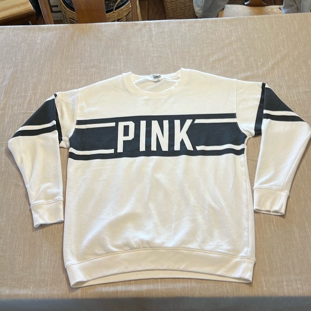 Pink Victoria Secret  White and Black long sleeve sweatshirt. Size Medium